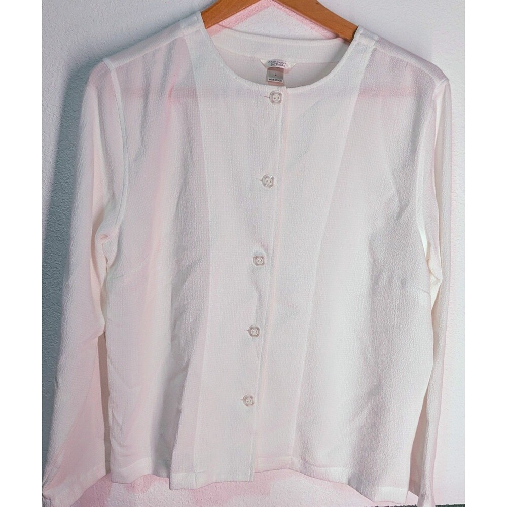 Christopher & Banks Women's Size L Large White Blouse Long Sleeve (65)